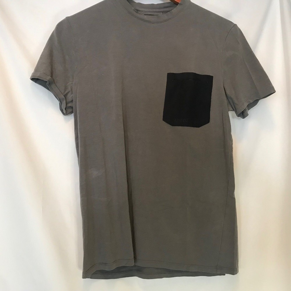 Armani Jeans Patch Suede Patch Pocket Gray Tee T-shirt size S